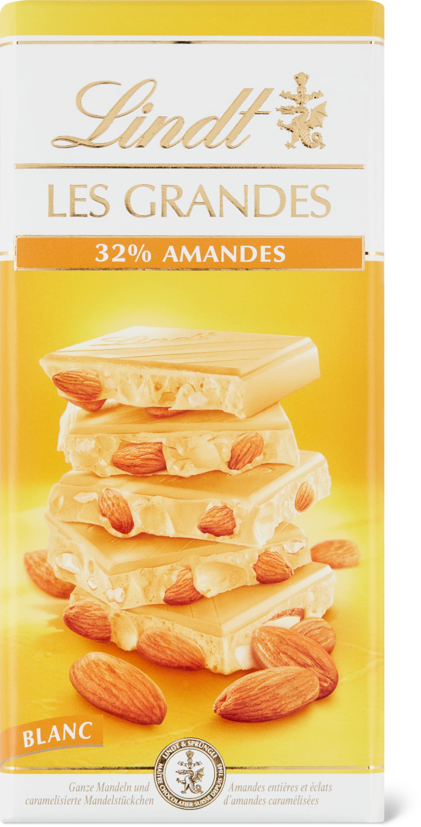 Lindt Les Grandes cioccolato bianco con 32% di mandorle 150g